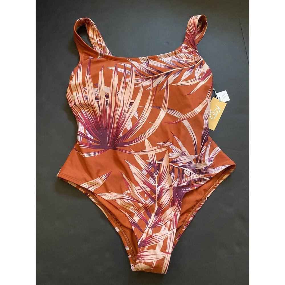 Kona Sol NWT Womens M Medium Rust Orange Floral One Piece Twist Back Swimsuit
